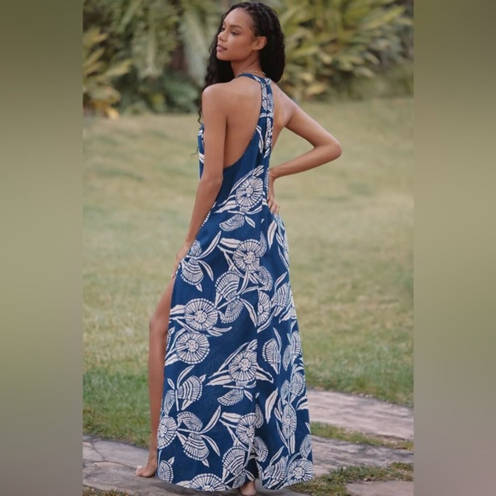 NWT By Anthropologie x Harlinah Teoh Size Small Plunge Linen Maxi Dress